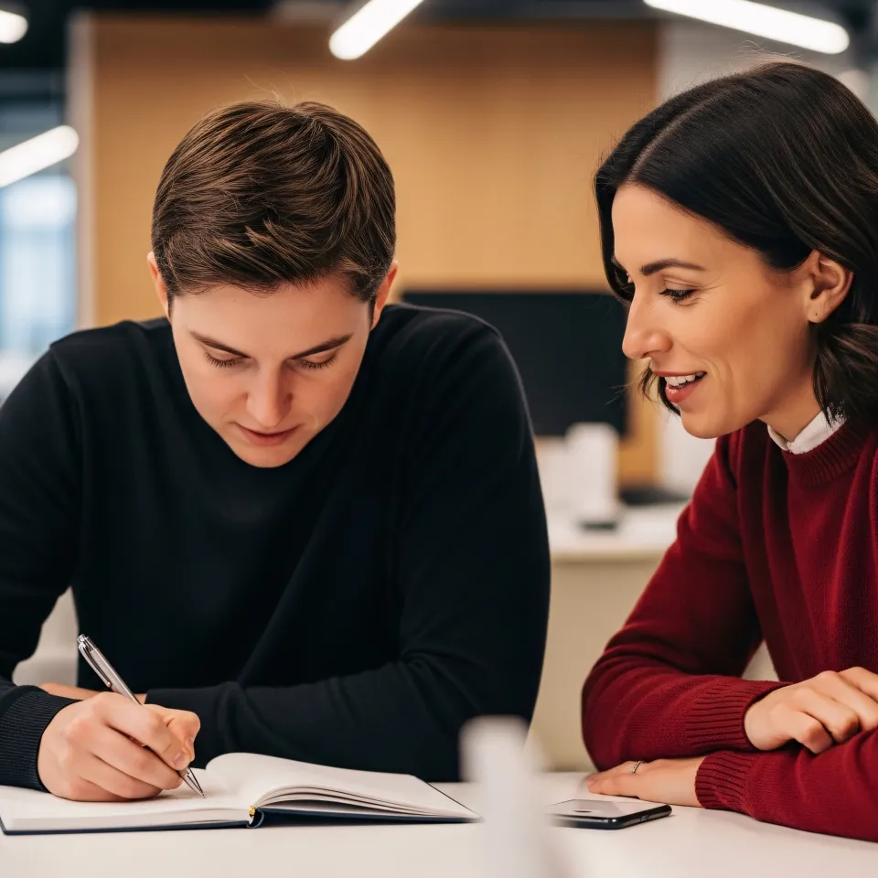 Auteur écrivant dans un carnet au café